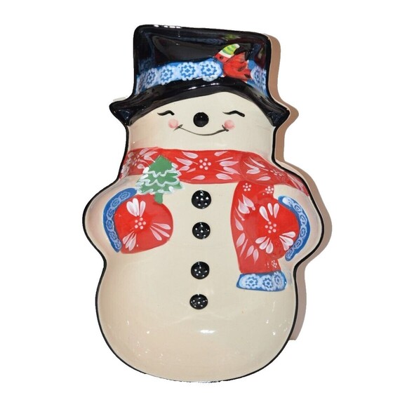 TempTations Tara Winter Whimsy Chip Bowl Baking Dish Snowman Christmas Frosty - Picture 1 of 14